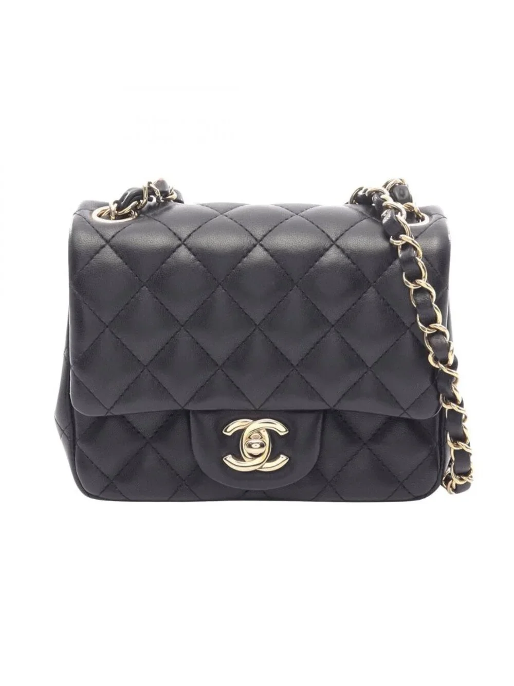 Chanel Shoulder Bag Mini Quilted Black Lambskin Chain
